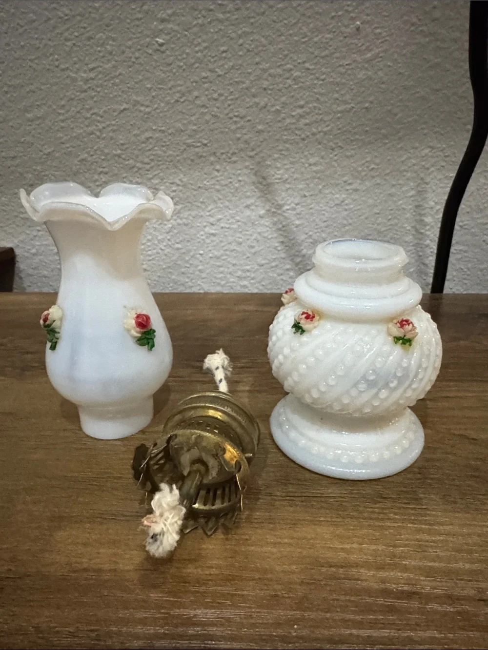Vintage mini milk glass oil lamp.